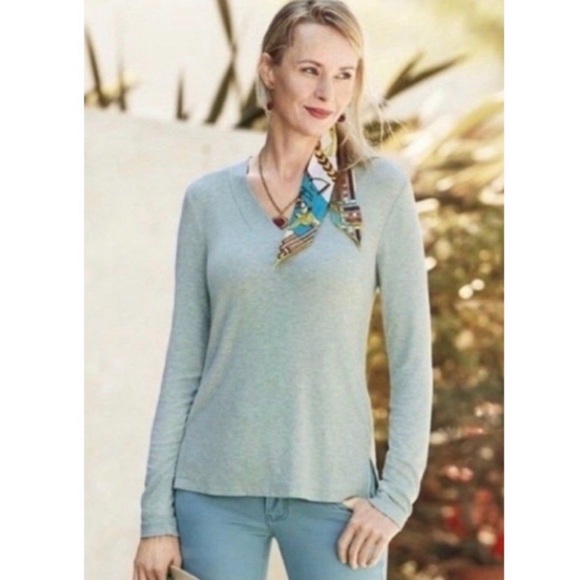 CAbi Tops - CAbi 5192 Laidback Long Sleeve V-Neck Top Sea Glass Green Soft Casual T-Shirt